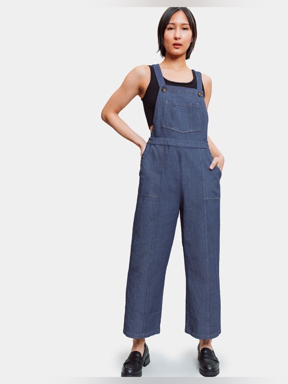 FRNCH Paris Danialla Wide Leg Overalls | 100% Cotton Utility Jumpsuit | Size L